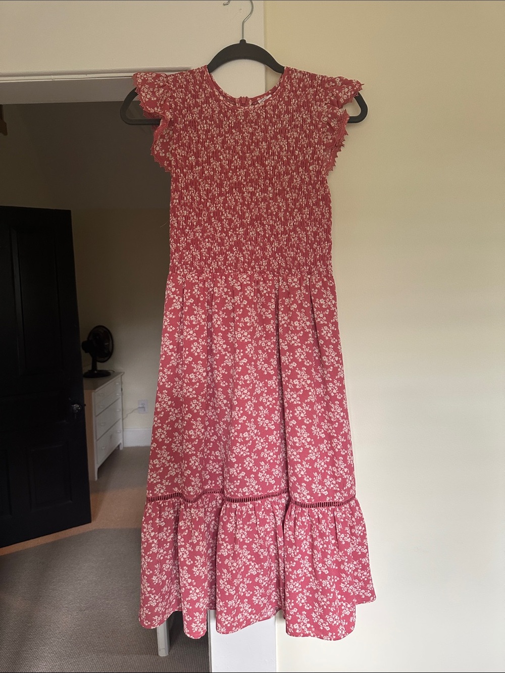 Pink Floral Smocked Midi Dress